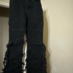 Fashion Nova Black Frayed Flare Pants